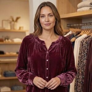 J.Jill Rayon & Silk Velvet Blouse – Bordeaux – SZ M (NWT)